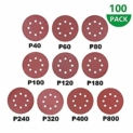 100Pcs Disques de ponçage, 125mm Disques Abrasifs Feuilles de Ponçage Ponceuse Papier 40 60 80 100 120 180 240 320 400 800 Grain 8 Trous Ronds Auto-adhésif Papier pour Excentrique Poncer/Polir