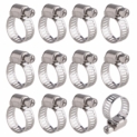 12 Pièces Collier de Serrage Tuyau Ajustable en Acier Inoxydable Tuyau Pinces Clips Fixation (9-16 mm)