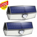 【200 LED】Lampe Solaire Extérieur LED, Étanche IPX7 Capacité 2200mAh Applique Solaire Écologique avec Détecteur de Mouvement à Grand Angle 270° pour Entrée Terrasse Patio Garage Allé – Lot de 2