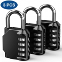 Lot de 3 cadenas de sécurité à combinaison 4 chiffres. En métal étanche et fermoir combiné en acier plaqué. Idéal pour vestiaire, clôture, entreposage… Couleur : Noir