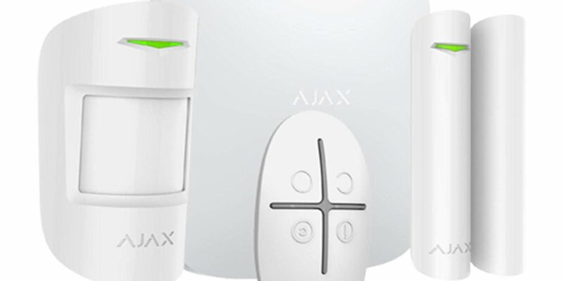 Kit alarme sans fil AJAX AJHUBK GSM + Ethernet. jusqu’à 100 appareils, composé d’un contrôleur, détecteur PIR, contact magnétique et télécommande – (Blanc)