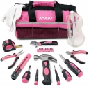 Apollo 23 pièces Outil Rose pour Ménager, Kit Outils Rose Bricolage, Cadeaux Outil pour Femme Madame, Lunettes de Sécurité Gants dans Sac Rose