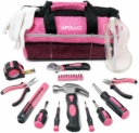 Apollo 23 pièces Outil Rose pour Ménager, Kit Outils Rose Bricolage, Cadeaux Outil pour Femme Madame, Lunettes de Sécurité Gants dans Sac Rose