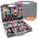 Apollo Kit d’Outils Rose 120 PIECES, Outils Complets Populaires : Marteau Pink, Clé, Tournevis Rose et Plus en Boîte pour Femme Madame Fille Bricolage