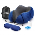 Audew Coussin de Voyage Mousse à Mémoire, Oreiller Cervical Cou Support avec 360 Tête Confortable et Douce sans Odeur Irritante avec Sac de Rangement kit de Voyage pour Bureau Avion Voiture