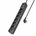 Bestek Bloc multiprise 6 prises commutables avec protection contre la surtension, prise multiprise avec interrupteur, 6 prises murales, câble 1,8 m avec prise Schuko, protection de survie, 3600 W/16 A Noir