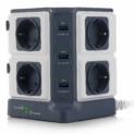 BESTEK Tour Multiprise Parasurtenseur Parafoudre avec 8 Prises EU et 6 Ports USB 2,4A, Interrupteur, Adaptateur Douille, Clapet Sécuritaire, 1600J Protection Surtensions, Clapet Sécurisé, 3600W/16A