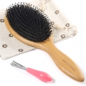 BESTOOL Brosse à cheveux de soies de sanglier et bambou large Antistatique Confortable et durable Massage Avec coussinet (Noir)