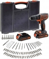 BLACK+DECKER BDC718AS2O-QW Perceuse-Visseuse sans fil – 20 250 cps/min – 2 vitesses – 80 accessoires – Livrée en organisateur, 18V, 2 Batteries