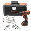 BLACK+DECKER BDCDD121KA-QW Perceuse-Visseuse sans fil – 1 batterie – 26 Nm – 40 accessoires – Livrée en boite à outil, 10.8V