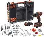 BLACK+DECKER BDCHD18BOA-QW Perceuse à percussion sans fil – 21 000 cps/min – 2 vitesses – 160 accessoires – Livrée en malette de rangement premium, 18V, Arancione, Nero, 2 Batteries