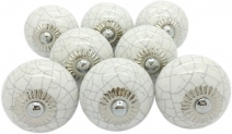 Blanc craquelé rond Boutons de porte en céramique vintage shabby chic Armoire de tiroir Poignées par G Décor