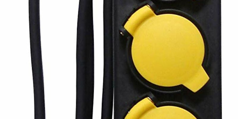 Bloc multiprise étanche IP44 5 prises 16A 2P+T avec clapets et interrupteur. Câble HO5RRF 3G1 de 1,5 mètres