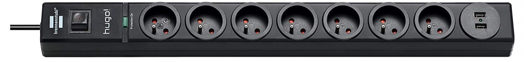 Brennenstuhl hugo! Bloc multiprise 7 prises + 2 prises USB avec parasurtenseur/parafoudre cordon 2 m – Noir