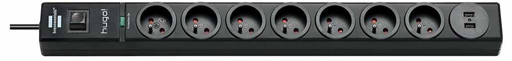 Brennenstuhl hugo! Bloc multiprise 7 prises + 2 prises USB avec parasurtenseur/parafoudre cordon 2 m – Noir