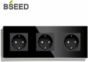 BSEED prise murale 16amp Triple Prises de courant alternatif Panneau en verre cristal standard français nouveau prise murale Noir
