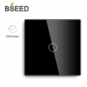 BSEED Variateur Interrupteur Tactile va-et-vient 1 touches 2 voies Dimmable LED compatible Verre Noir 86mm