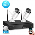 Caméra de Surveillance WiFi, YESKAMO Caméra de Surveillance sans Fil 1080P Enregistreur NVR à 4 Canaux avec 2 Caméras IP66 Extérieures de Vidéo Surveillance Intégrant Un Disque Dur de 2TO