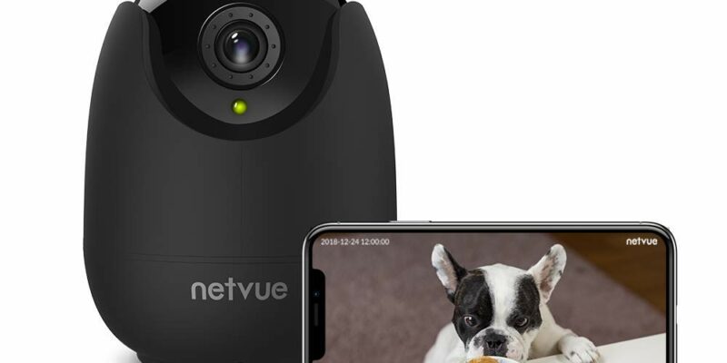 Caméra intérieure de surveillance en WiFi. Netvue full HD 1080P. Caméra IP sans fil avec détection de Mouvement. Agrandissement de la vidéo par 8, vision nocturne, audio bidirectionnel. Webcam WIFI compatible Alexa et idéale pour surveiller bébé ou encore les animaux domestiques