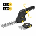 Cisaille Sculpte-haies et herbes, TECCPO 7.2V Cisaille Sculpte-haie à batterie de 1.5Ah, Charge rapide par USB 80min, avec poignée rotative à longue tige, sécateur à gazon 2 en 1 – TDGS03G