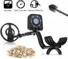 Détecteur de Métaux – amzdeal GC1065 Metal Detector, Haute Sensibilité Ajustable avec DISC Fonction pour Éliminer Métal Indésirable, Longueur Réglable entre 85-115cm, Bobine Étanche + Pelle Pliante