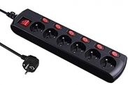 Electraline 35434 Bloc Multiprises 6 Prises + Interrupteurs déportés, longeur 1, 5M Section 3G1mm² Noir