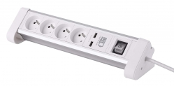 Electraline 35440 Bloc Multiprise de bureau encastrable 4 Prises + Interrupteur + 2USB 3A, Longueur 1, 5 M Section 3G1 mm² Blanc