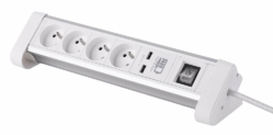 Electraline 35440 Bloc Multiprise de bureau encastrable 4 Prises + Interrupteur + 2USB 3A, Longueur 1, 5 M Section 3G1 mm² Blanc