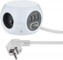 Electraline 35443 Mini Cube avec 3 Ports USB 2.4A, Bloc 3 Prises avec Interrupteur, Rallonge Multiprise 3M, Blanc