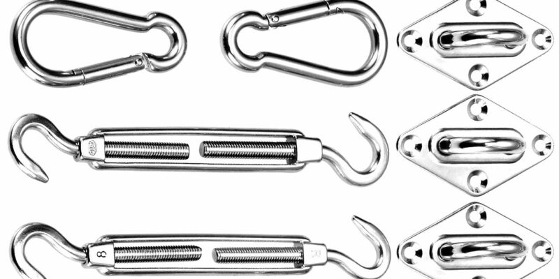 Kit de fixation pour voile d’ombrage, inoxydable pour une installation en toute sécurité. Pour auvents carrés et triangulaires