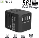Evershop Adaptateur de Voyage Universel pour US UK Europe et Plus de 150 Pays Chargeur de Voyage avec 4 Ports USB et Le Type C Prise Internationale avec 5,6 A Smart Power USB et 3,0 A USB Type-C