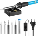 Fer à Souder Kit de Soudure 60W 220V à Température Réglable avec 5 têtes à Soudure,Support Pour Fer à Souder, Fil en étain WaxRhyed