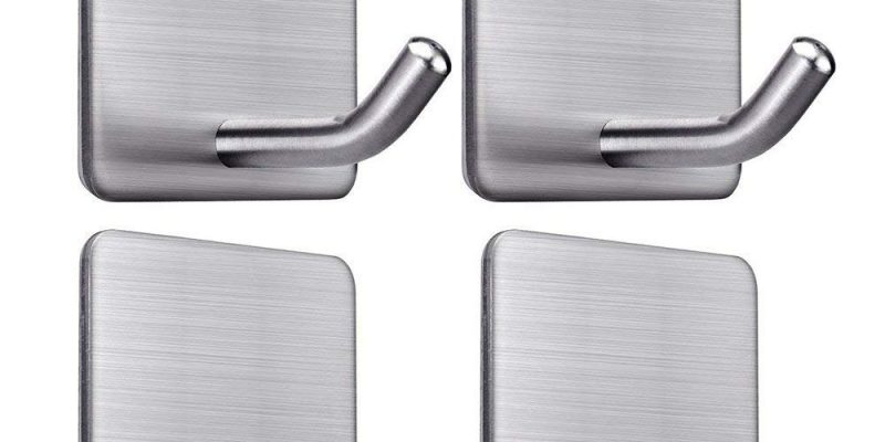 Lot de 4 crochets adhésifs pour salle de bains. Portée maximale 8 Kg, en acier INOX. Porte serviette auto-adhésif