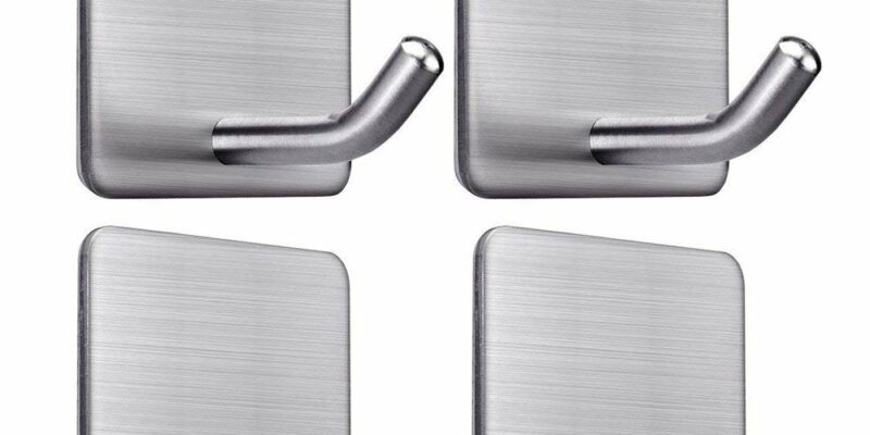 Lot de 4 crochets adhésifs pour salle de bains. Portée maximale 8 Kg, en acier INOX. Porte serviette auto-adhésif
