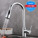 GAVAER Robinet de Cuisine, Pivotant à 360° Mitigeur Cuisine avec Douchette Extractible et Pulvérisateur Double Fonction, pour éviers de Cuisine, Froid & Chaud Disponible, Laiton Chromé.