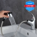 GAVAER Robinet Salle de Bain avec Douchette Extractible et Deux Modes D’écoulement D’eau,Chaude et Froide Réglable Mitigeur Lavabo, pour Salle Bain Lavabo ou Lavabo, Laiton Chromé, Garantie à Vie.
