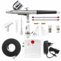Gocheer Compresseur Aerographe Complet Kit Inclus Double Action Pistolet Aerographe,Mini Compresseur,Filtre,Porte,Tuyau,Mini Clé,Compte-gouttes,Kit Nettoyage Aerographe et 0,2/0,3/0,5 Buse et Aiguille