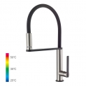 GRIFEMA DOVER-G14002A Robinet de Cuisine Noir, Mitigeur d’Evier de Cuisine avec Bec Flexible à Led Intégré, Nickel Brossé