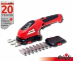 Grizzly Ciseaux à herbes et buissons à batterie, sans fil, 3,6 V 1,3 Ah, couteau herbe 8 cm, lame à arbustes 12 cm, change de couteau sans outil, avec protection couteau et chargeur