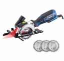 Scie Circulaire au Laser HERZO. 710W, 3500 rpm. Livrée avec 3 lames, angle de Coupe 45° / Max. Profondeur de coupe 42,8 mm.