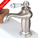 Hiendure Robinet Cuivre Mitigeur Lavabo Salle de Bain Robinet Nickel brossé Mitigeur Robinet de Lavabo en Laiton & Céramique avec l’entrée d’eau pour Cuisine Salle de bain