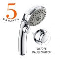 Homelody Douchette à Main Tete de Douche Pommeau de Douche 5 Jets Picots Anti Calcaire Chromé Avec Bouton STOP Type Universel Economies Eau