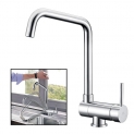 Robinet de cuisine mitigeur chromé rabattable, bec rotatif pivotant. Repliable, pour évier devant votre fenêtre. Equipé de mousseur ABS