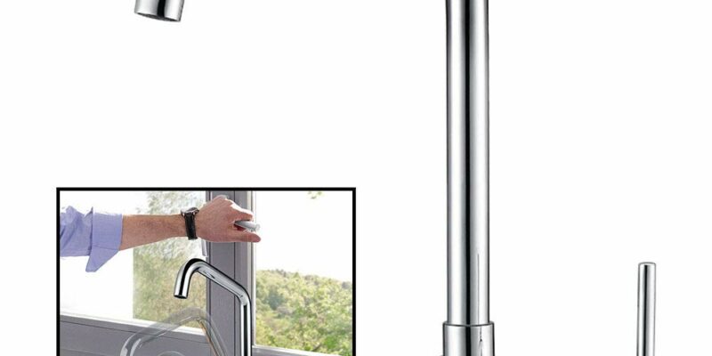 Robinet de cuisine mitigeur chromé rabattable, bec rotatif pivotant. Repliable, pour évier devant votre fenêtre. Equipé de mousseur ABS