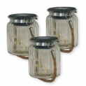 ISOTRONIC Lampes solaires à LED lot de 3 lanternes solaires pour jardin, balcon et extérieur – 10 LED par lampe – verre de conservation / décoration pour fête, mariage, fête, mariage