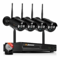Kit complet de vidéo-surveillance sans fil Jennov. HD 1080P, Wifi.4CH, WiFi NVR/DVR. Kit avec 4 caméras ip extérieures/intérieures, IP66 Etanche, 1TB Disque Dur Inclus.