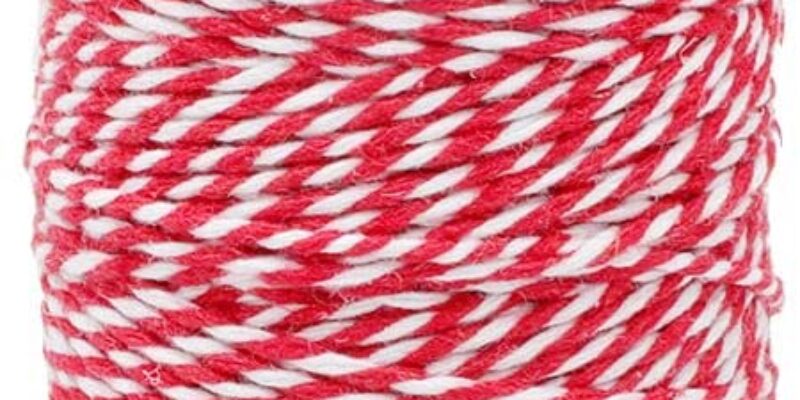 jijAcraft 100M Ficelle de Noël Rouge et Blanche Corde Coton de Noël pour Emballage Cadeau, Bricolage, Cuisine, Bouchers, Décoration (2mm)
