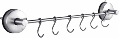 JOMOLA Barre de crédence de 43cm à ventouse avec 6 crochets coulissants, Inox,