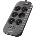 Joyguard Multiprise USB, Multiprise Parasurtenseur Parafoudre 6 Prises avec 4 Ports USB Power Strip avec Interrupteur Surtension-Cordon de 2m-Noir