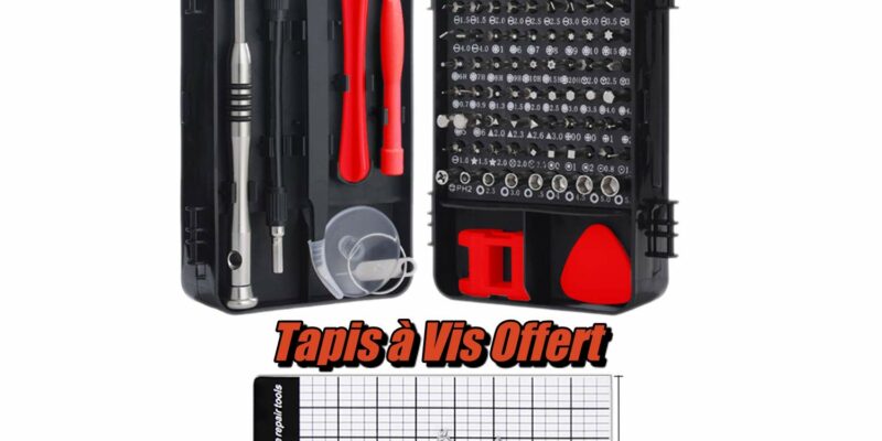 Kit tournevis de précision OUSTOOLS. 110 en 1 avec tapis à vis magnétique. Outil de réparation efficace pour smartphones, pc portable, lunettes, horlogerie.Livré dans une malette de transport très pratique